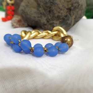 Pinkbarry blue and gold bead and chain Bracelet